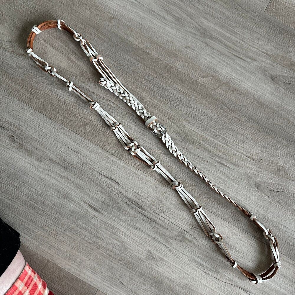 White Woven Braided Leather Belt with Silver Buckle Plus Size